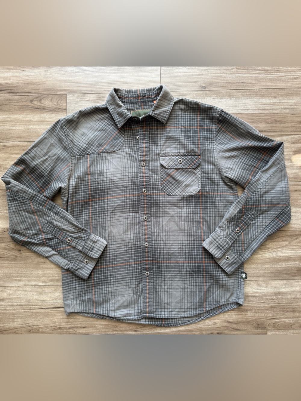 Howler Brothers Men's Flannel Shirt - Grey/Orange Plaid - Size Medium